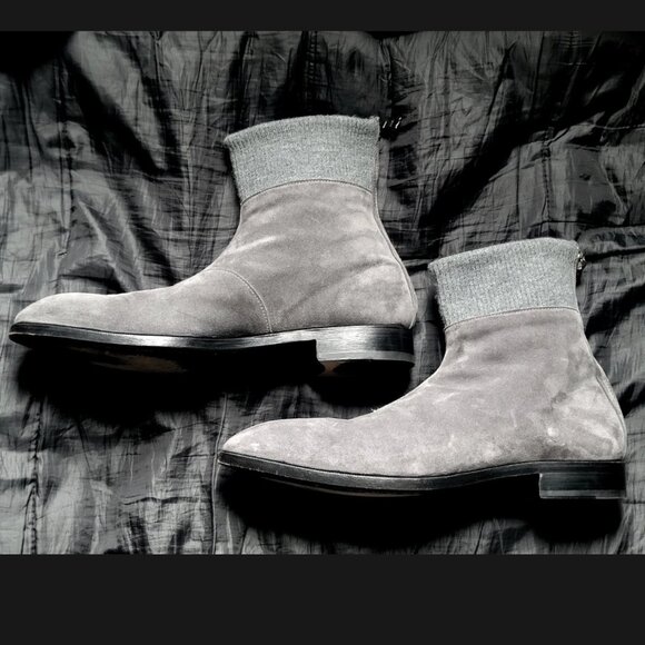 Les Hommes $860 Made in Italy Gray Suede Leather Ankle Boots Zip Up EU 45 US 12 main image 4